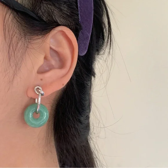 Jade earrings, Dangle Jade earrings, green jade earrings, Statement earrings - Picture 4 of 10